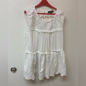 SUZANNE BETRO Boho Cream Lacey Sleeveless Top Size 1X